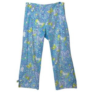 Vintage 90s Key West Butterfly Mosaic Crop Pants 12 Blue Y2K Whimsical Fairycore